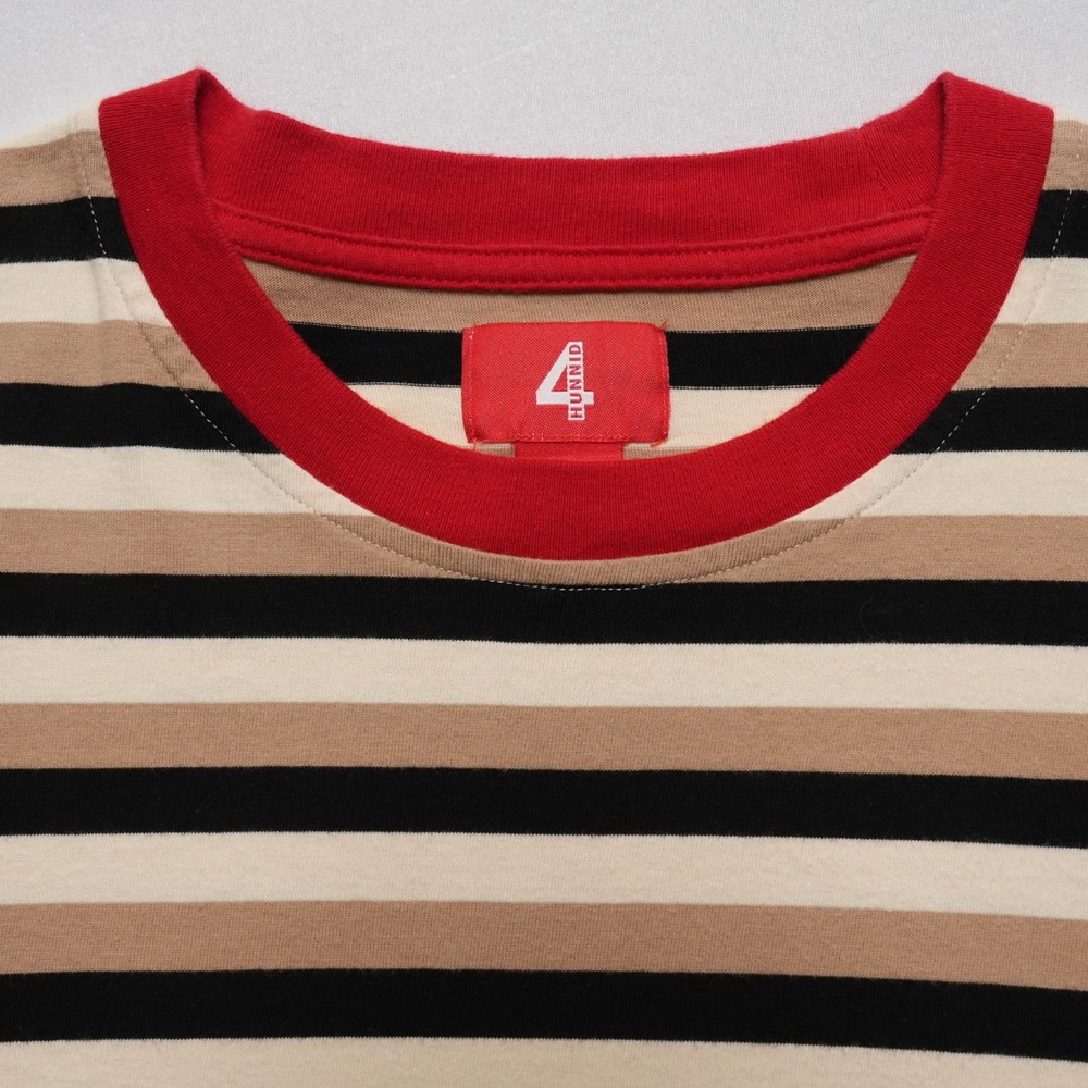 4Hunnid Ringer T Shirt Mens XL Tan Black Stripe Streetwear Graphic Logo - Picture 4 of 15